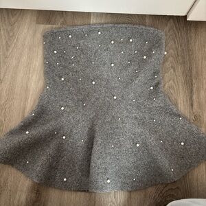 H&M Gray A-Line Skirt with Pearl Details